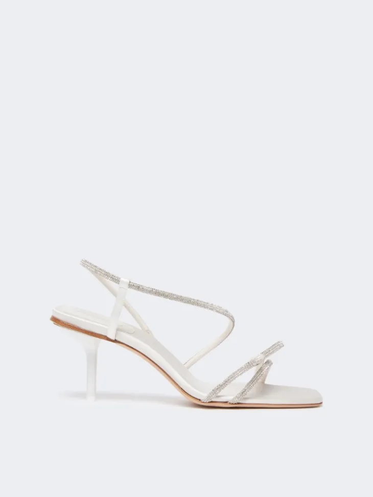 Satin and rhinestone sandals - IVORY