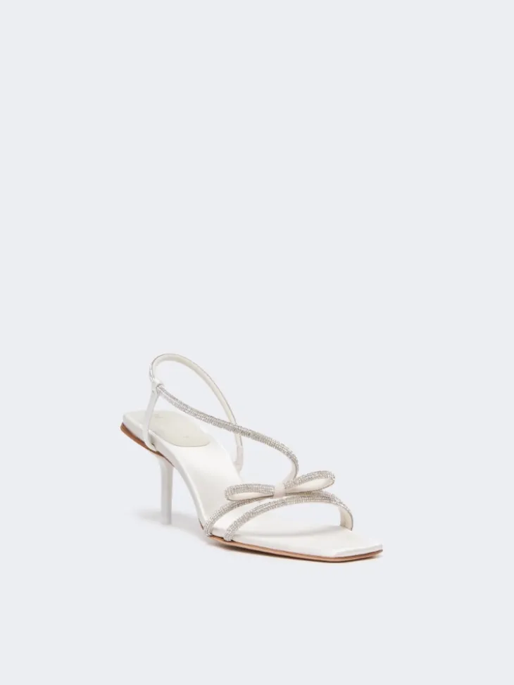 Satin and rhinestone sandals - IVORY
