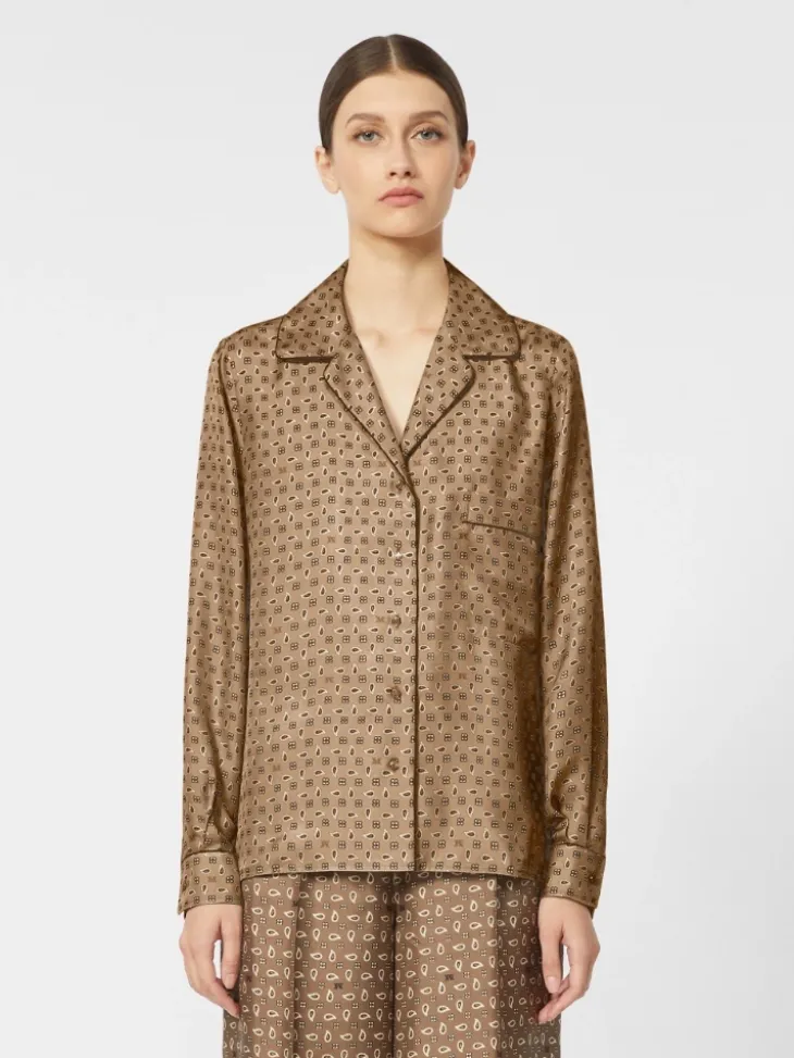 Semi-fitted printed silk shirt - MUD