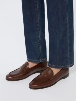 Semi-glossy leather moccasins - COCOA
