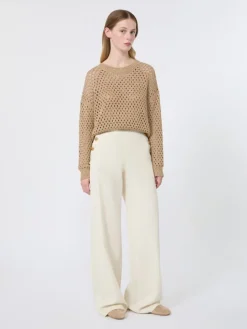 Sequinned cotton boxy sweater - CAMEL