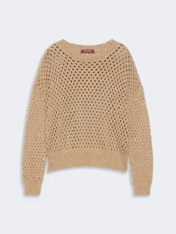 Sequinned cotton boxy sweater - CAMEL