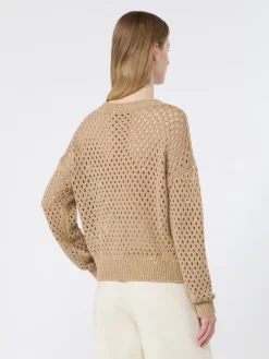 Sequinned cotton boxy sweater - CAMEL