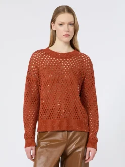 Sequinned cotton boxy sweater - TERRA COTTA