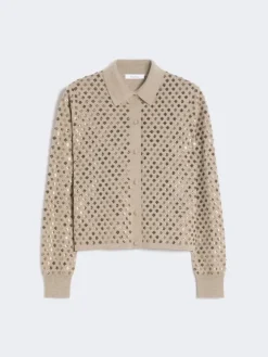 Sequinned wool cardigan - BROWN