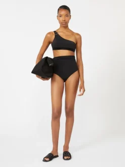 Shiny jersey culotte-style bikini bottoms - BLACK