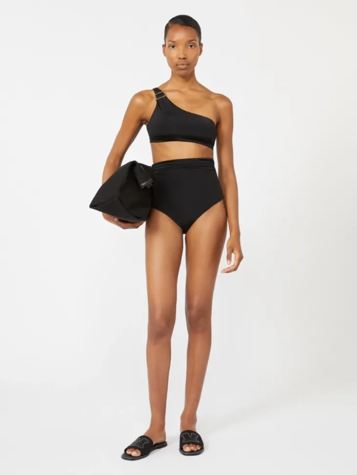 Shiny jersey culotte-style bikini bottoms - BLACK