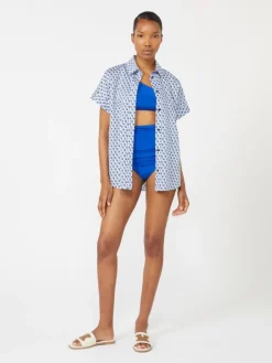 Shiny jersey culotte-style bikini bottoms - CORNFLOWER BLUE