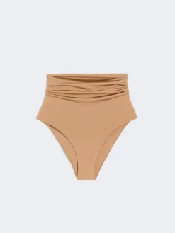 Shiny jersey culotte-style bikini bottoms - CAMEL