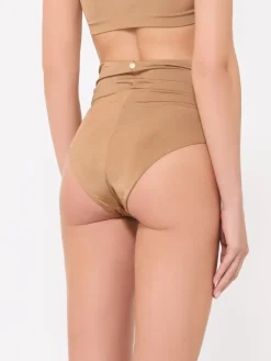 Shiny jersey culotte-style bikini bottoms - CAMEL