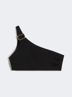 Shiny jersey one-shoulder bikini top - BLACK
