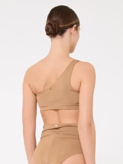 Shiny jersey one-shoulder bikini top - CAMEL
