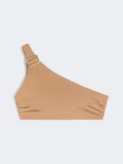 Shiny jersey one-shoulder bikini top - CAMEL