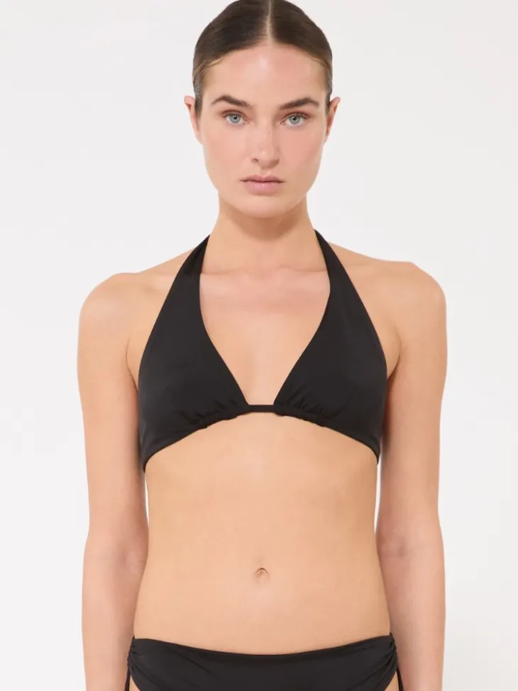 Shiny jersey triangle bikini top - BLACK