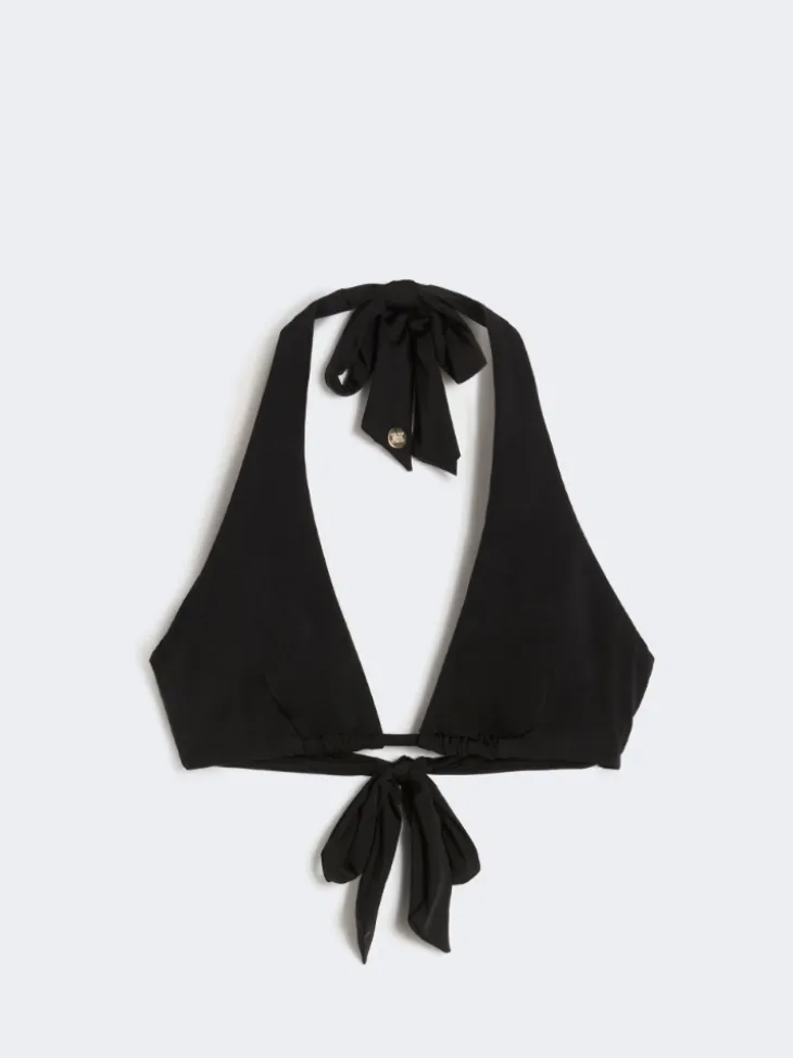 Shiny jersey triangle bikini top - BLACK