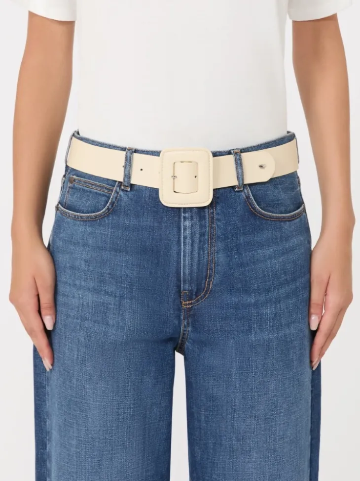 Shiny Nappa leather belt - IVORY