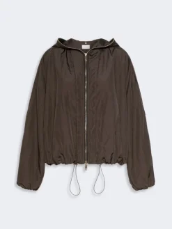 Short crinkled fabric raincoat - DARK BROWN
