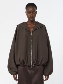 Short crinkled fabric raincoat - DARK BROWN