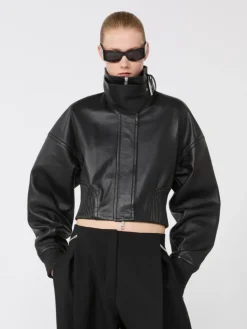 Short leather jacket - BLACK