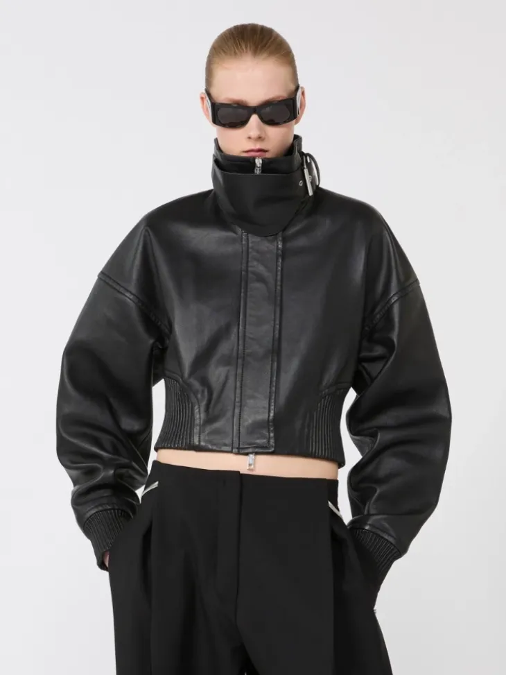 Short leather jacket - BLACK