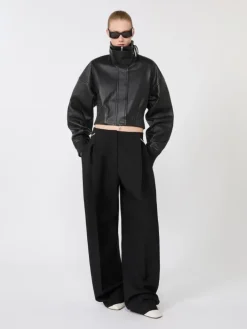 Short leather jacket - BLACK