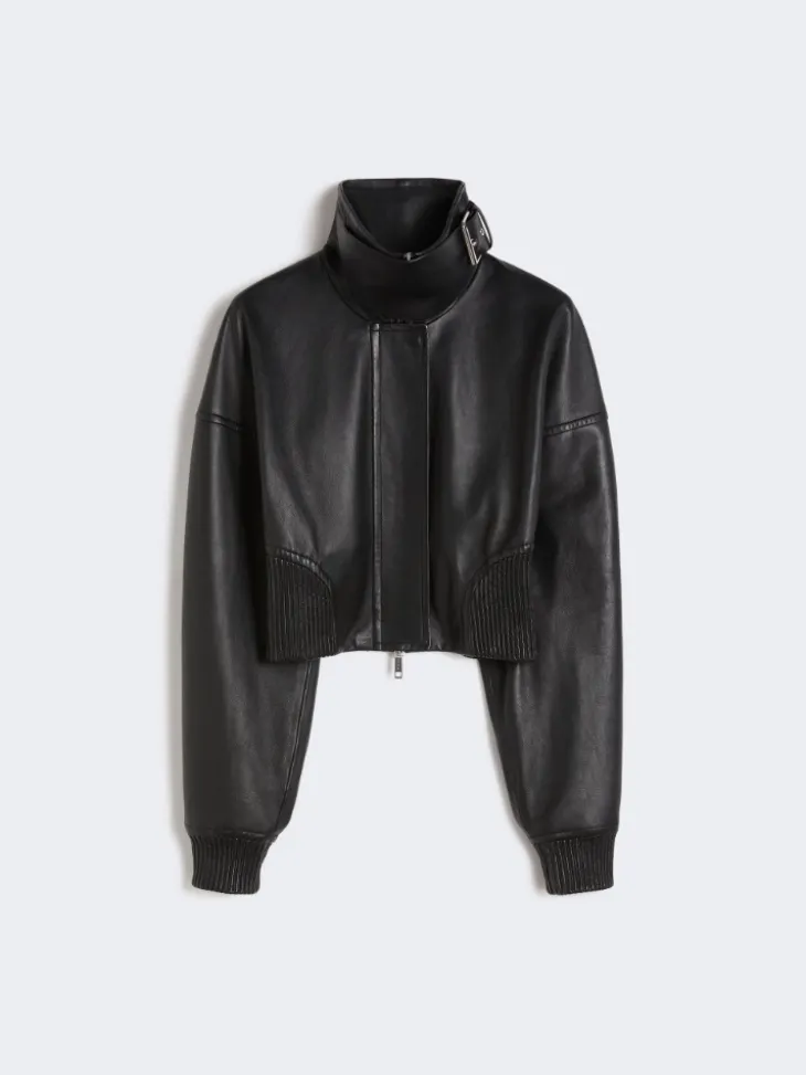Short leather jacket - BLACK