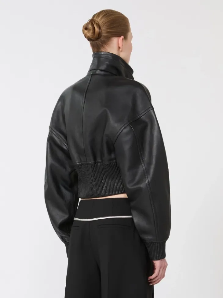 Short leather jacket - BLACK