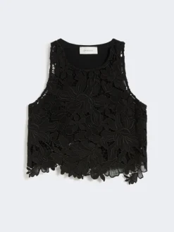 Short macramé top - BLACK