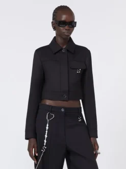 Short washed gabardine jacket - BLACK