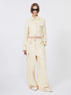 Short washed gabardine jacket - VANILLA