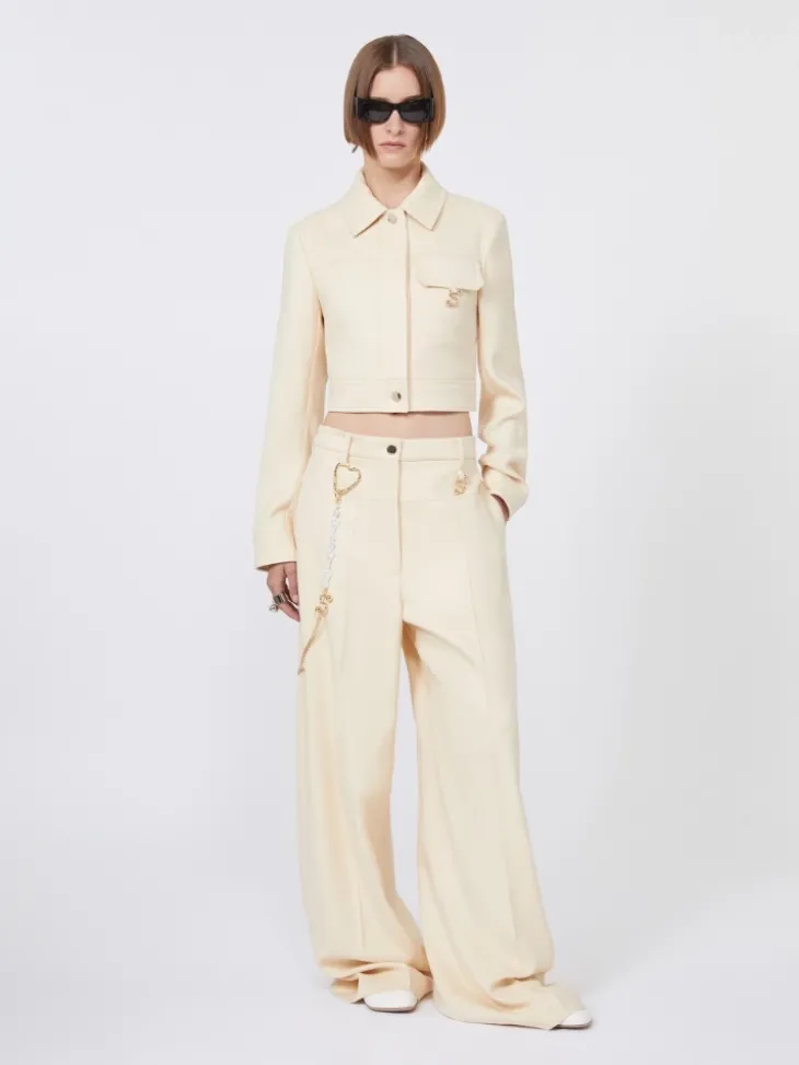 Short washed gabardine jacket - VANILLA