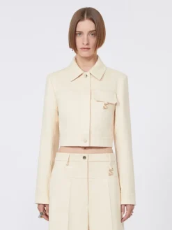 Short washed gabardine jacket - VANILLA