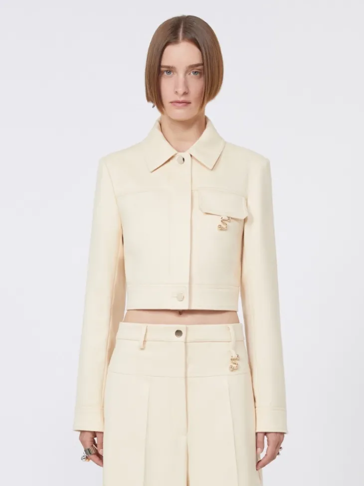 Short washed gabardine jacket - VANILLA