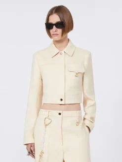 Short washed gabardine jacket - VANILLA