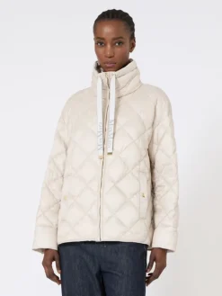 Short water-repellent canvas down jacket - SAND