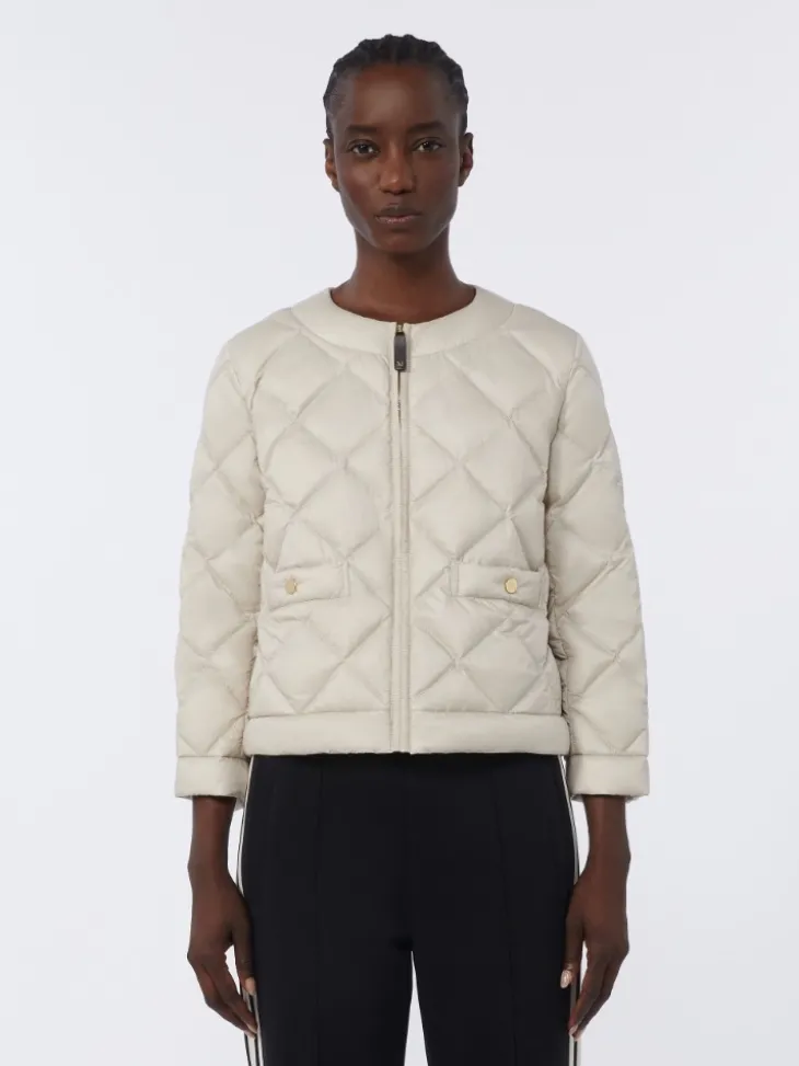 Short water-repellent canvas padded jacket - SAND