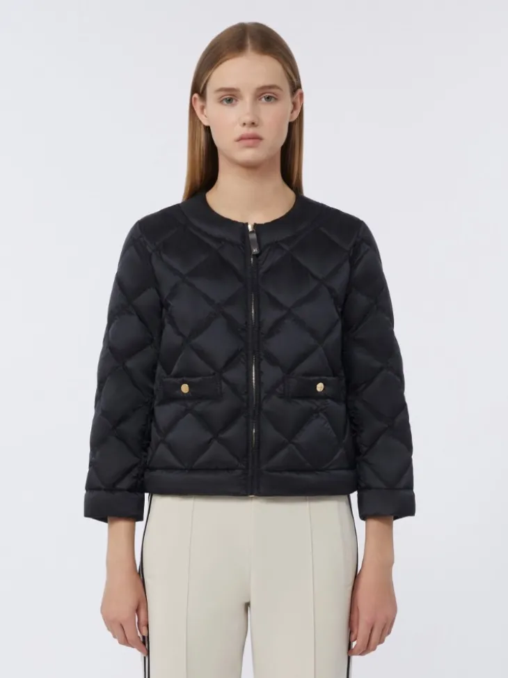 Short water-repellent canvas padded jacket - BLACK