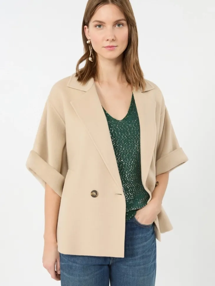 Short wool broadcloth coat - SAND