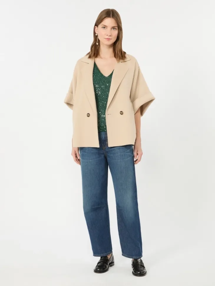 Short wool broadcloth coat - SAND