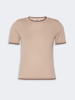 Short-sleeved woollen yarn jumper - BEIGE