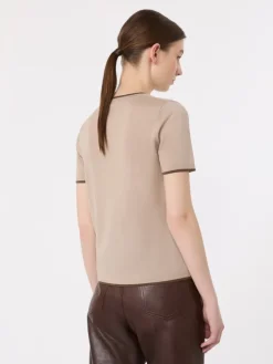 Short-sleeved woollen yarn jumper - BEIGE