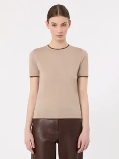 Short-sleeved woollen yarn jumper - BEIGE