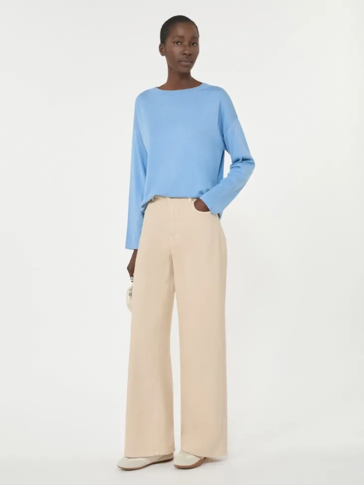 Silk and cotton yarn sweater - LIGHT BLUE