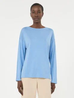 Silk and cotton yarn sweater - LIGHT BLUE