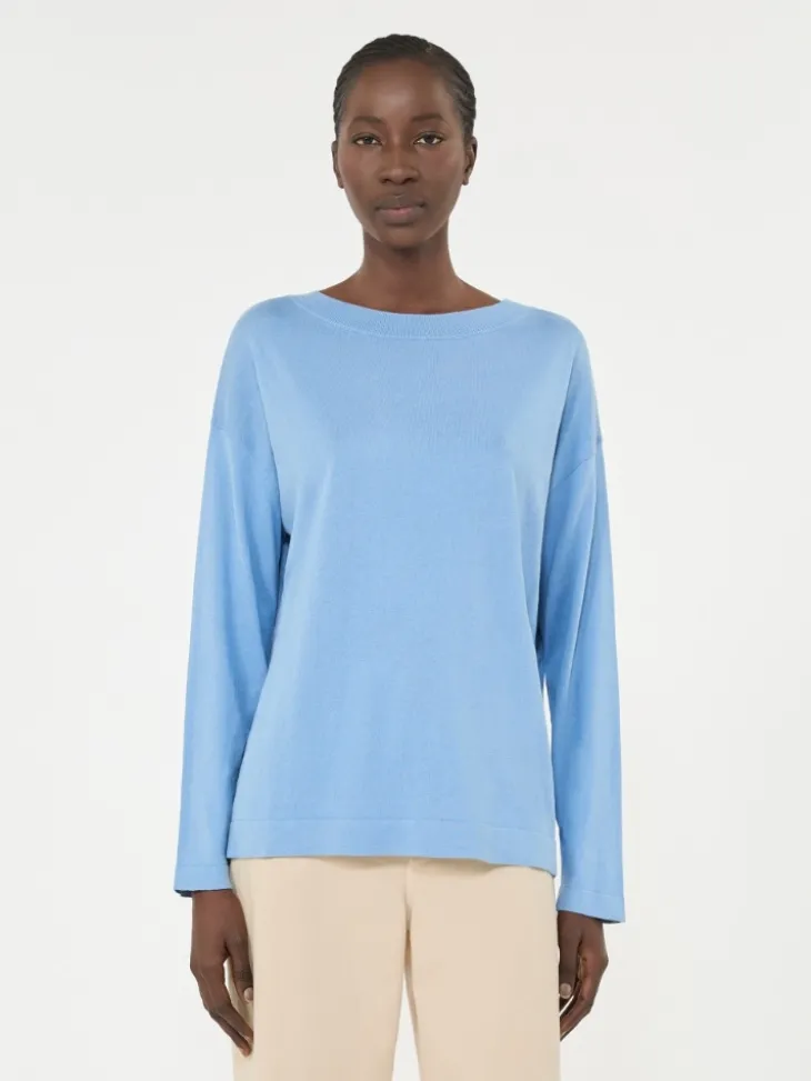 Silk and cotton yarn sweater - LIGHT BLUE