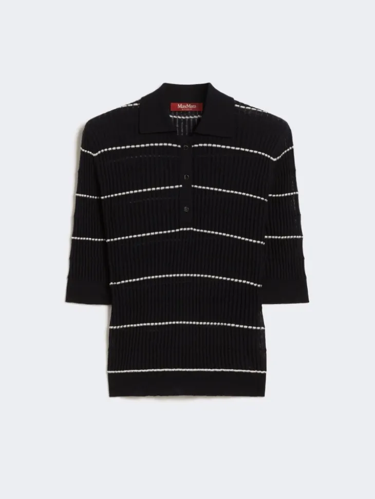 Silk and wool yarn jumper - NAVY