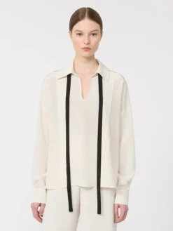 Silk blouse with bow tie - BEIGE