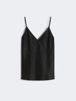 Silk satin top - BLACK