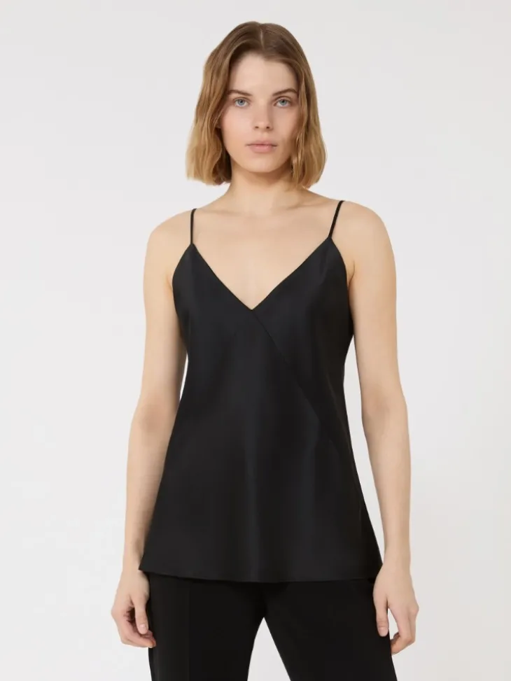 Silk satin top - BLACK