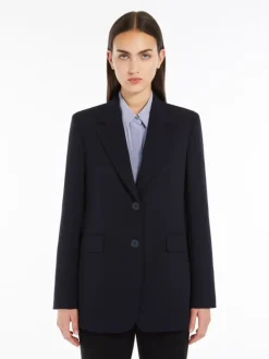 Single-breasted cady blazer - NAVY